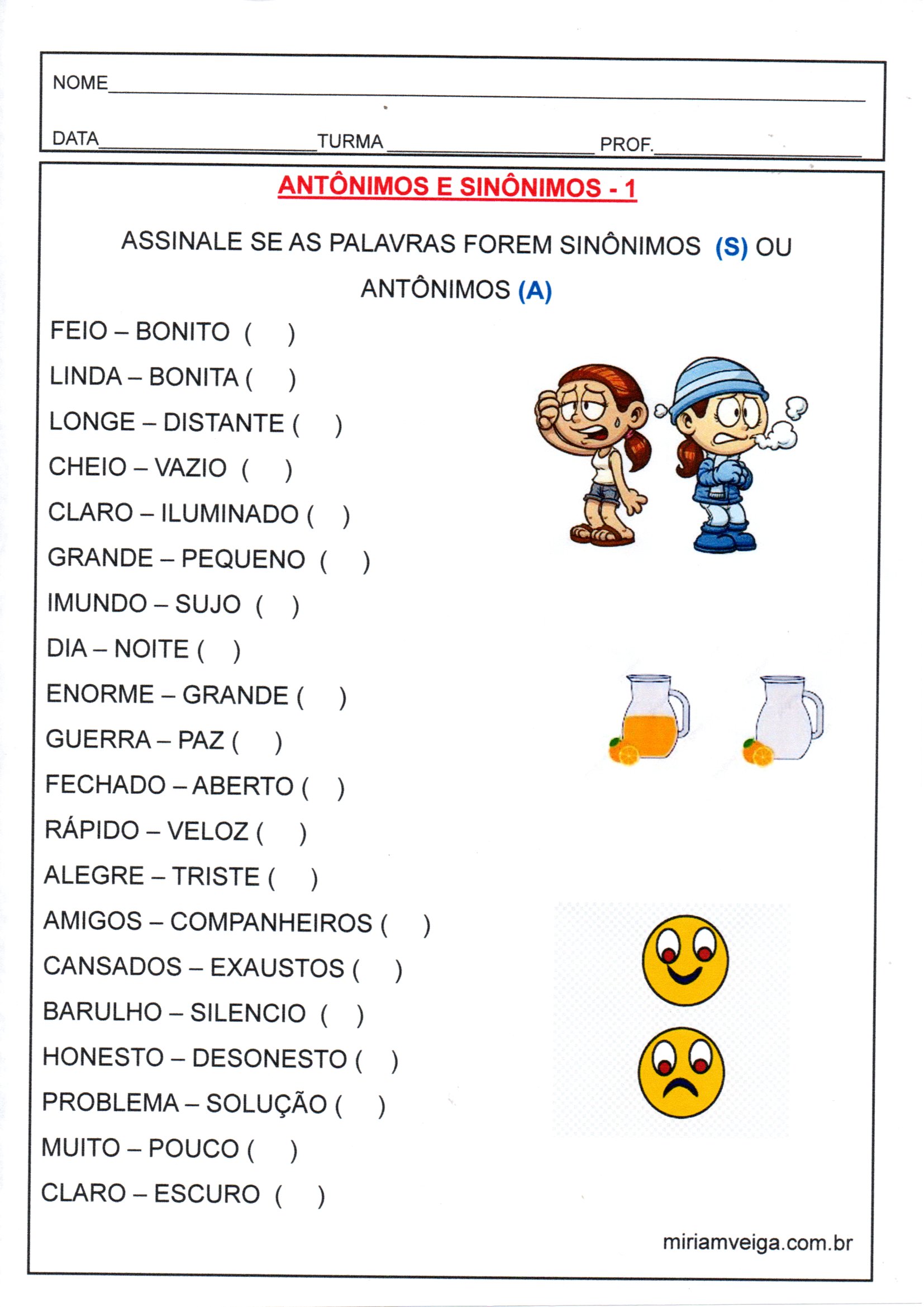 💖Antônimos e Sinônimos 1 · Alfabetização Blog