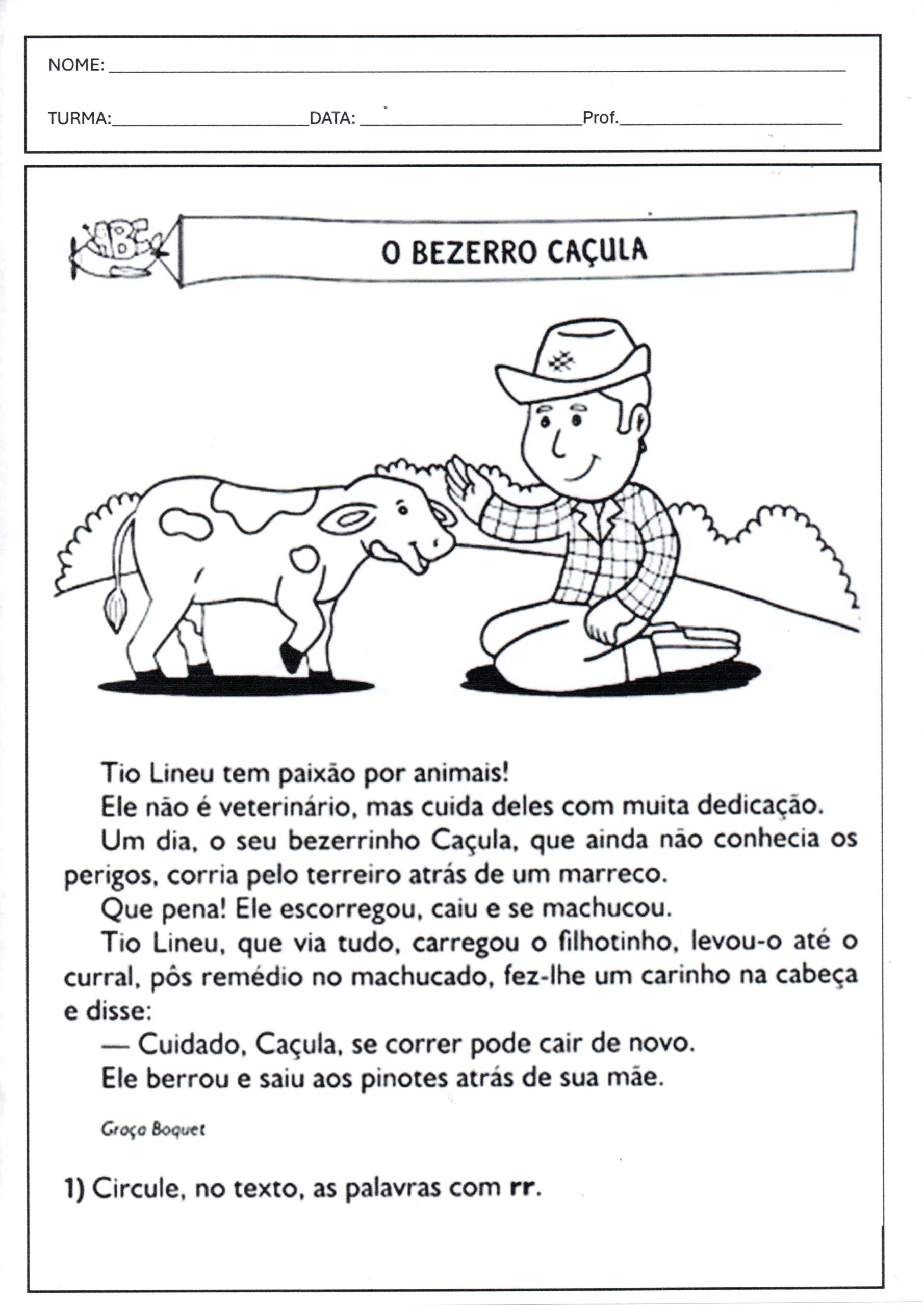 💖Interpretação-O bezerro caçula 1 · Alfabetização Blog
