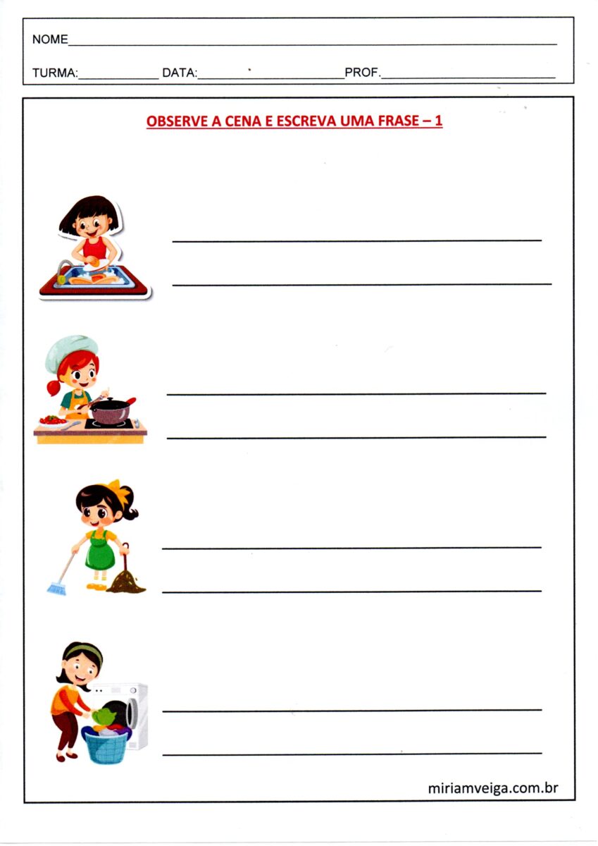 Observe a cena e escreva a frase 1