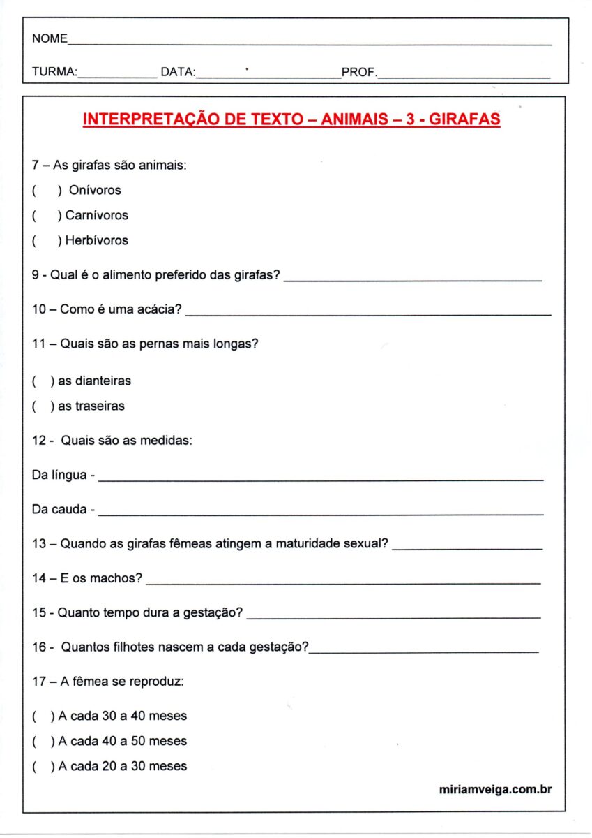 Interpretação de texto-Girafa 3