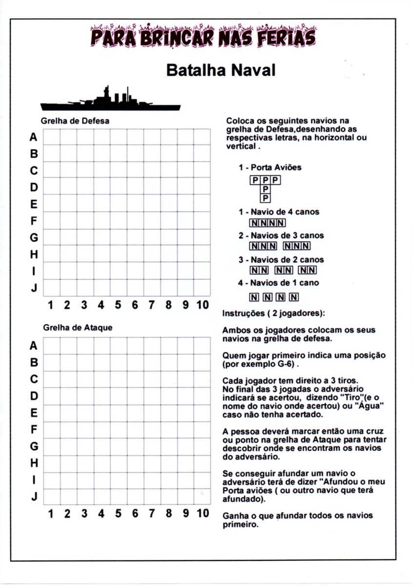 Brincar nas férias-Batalha naval