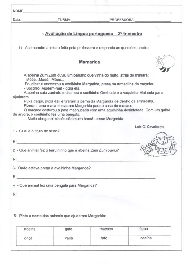 Avaliação de Língua Portuguesa 3 Trimestre-Folha 1