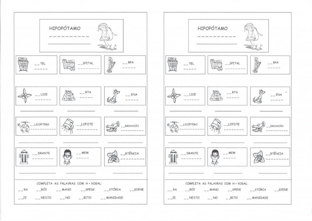 Letra H Inicial-Complete as frases