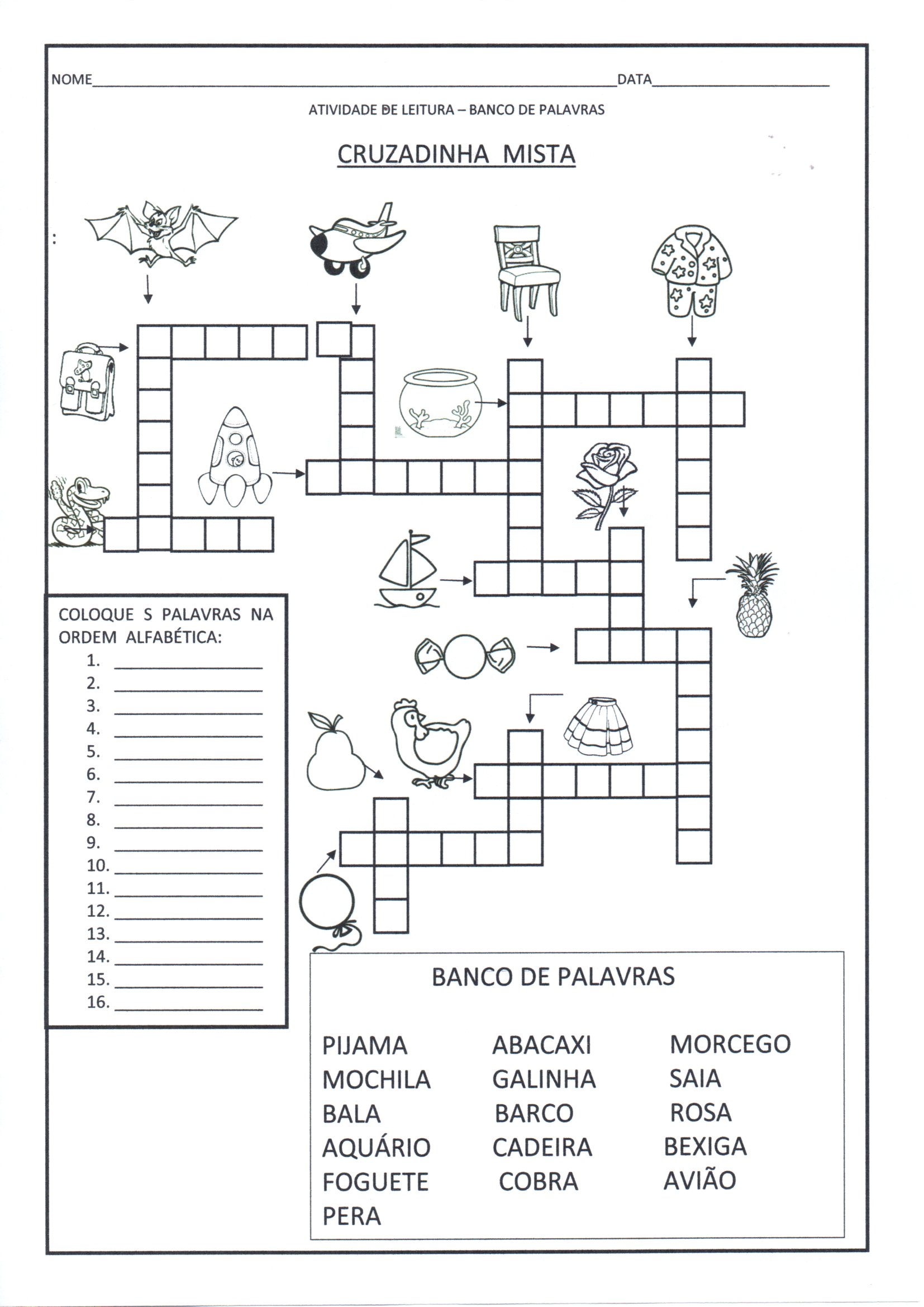 Atividade De Alfabetização Cruzadinha - EDUBRAINAZ